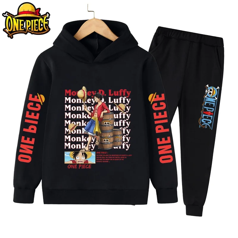 

New One Piece Hoodie Sets Boys Luffy Clothing Spring Autumn Cartoon Anime Sweatshirt Suit Hoodies + Long Pants 2pcs Kids Outfits