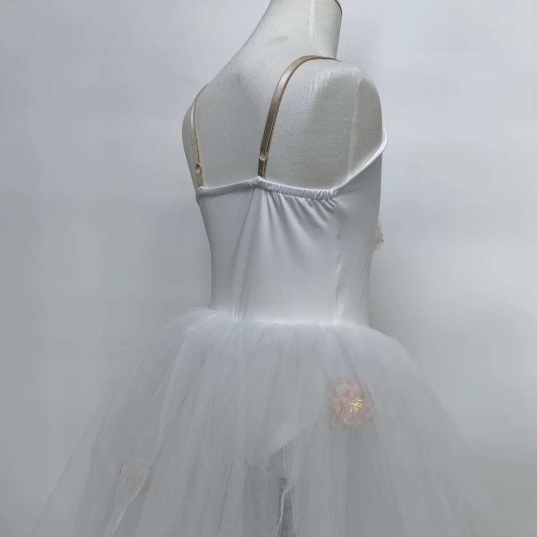 白いロングバレエドレス 女の子 大人 女性 子供 バレエドレス ロング モダンダンス衣装 スワンダンス パフォーマンス ダンスパーティードレス