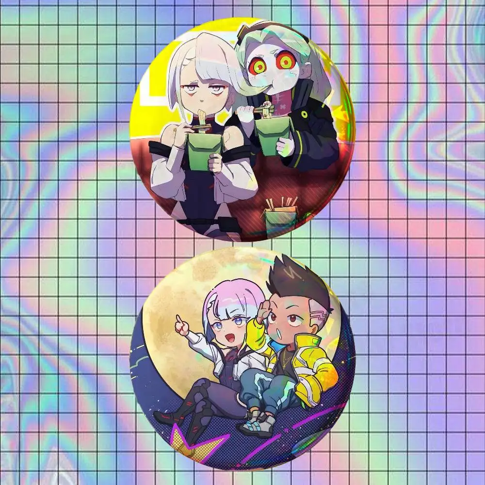 HOT Anime Figure Rebecca L-Lucy Brooches for Backpack Accessories 25 32 44 58 75mm Round 2-piece set Free Mix