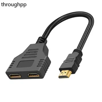 1PC 1 Male To HDMI 2 Female Adapter Cable 50g HDMI Splitter Adapter Cable TV Connector Line for Laptop TV Monitor