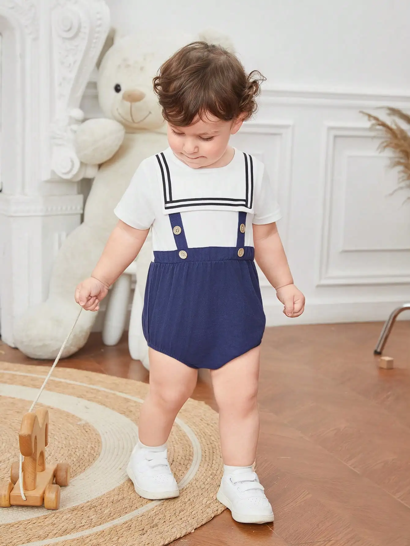 2-Piece Baby boy Cute Comfortable Casual Outdoor Short-sleeved One-Piece Suspenders Briefs Patchwork Gentlemen\'s Clothing