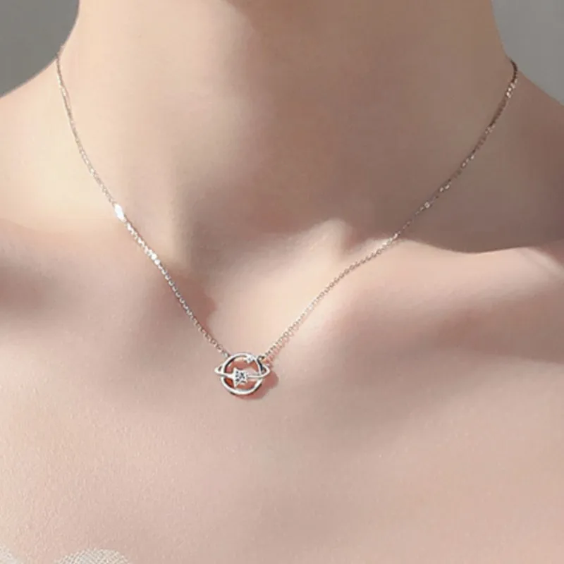 Dream Planet Star Rose Gold Color Cubic Zirconia Clavicle Chain Necklace For Women Girls Bling Luxury Fashion Jewelry SN2414