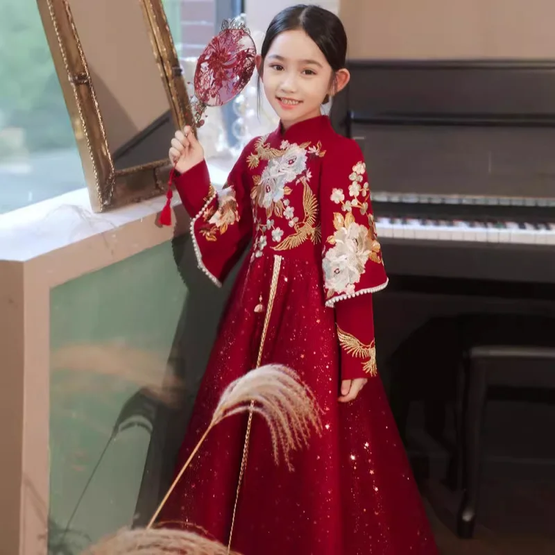 

Red Hanfu for Girls 2025 Children's Ancient Costume Tang Suit Little Girl Outfit Festive New Year Clothes Formal Dr