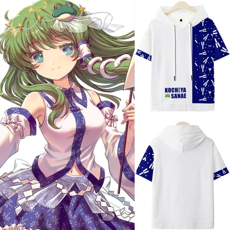 

Anime TouHou Project 3D Print Oversized T Shirt Kochiya Sanae Cosplay Short Sleeve Hooded T-shirt Casual Loose Pullover Tops