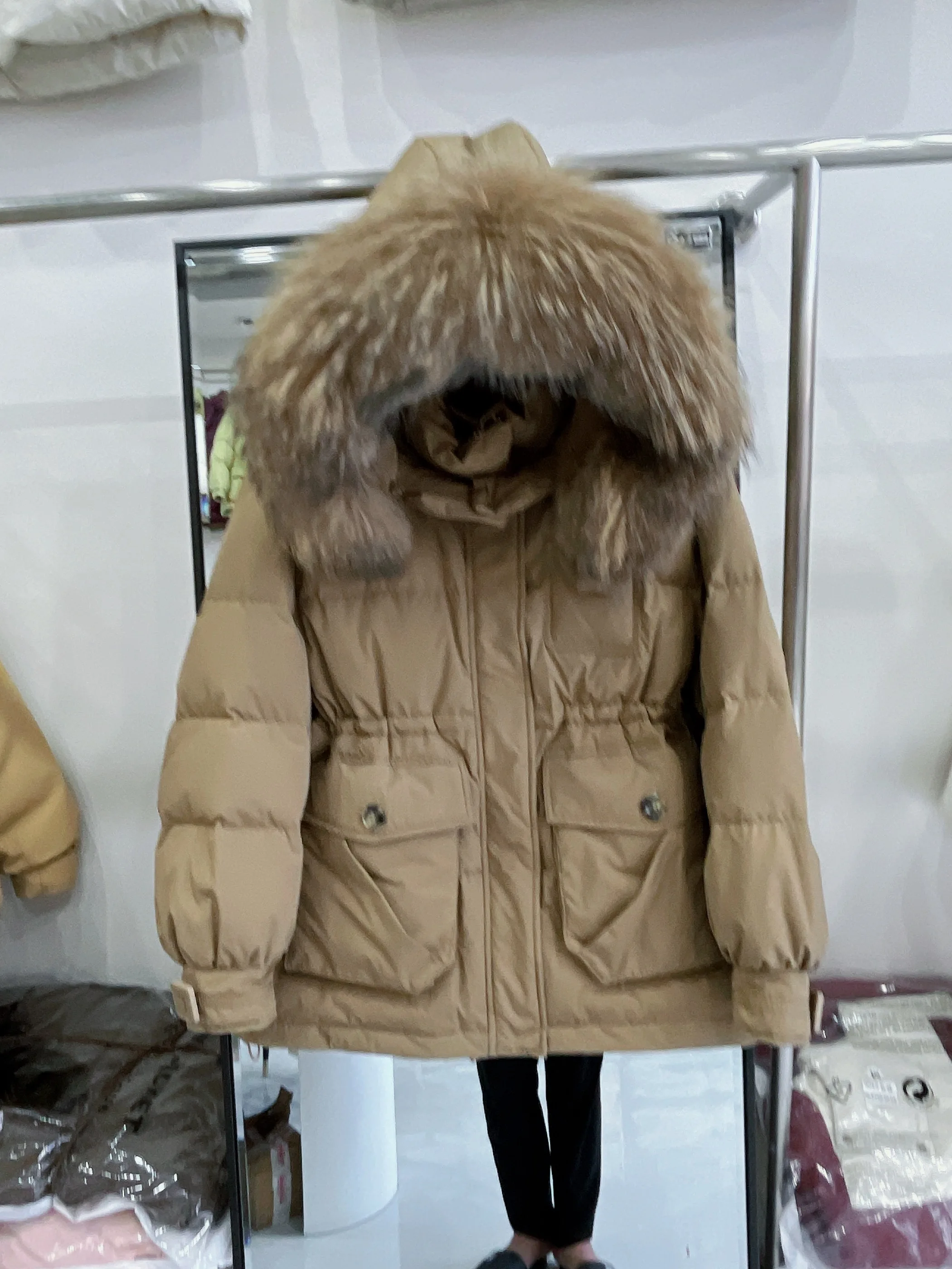 Chaqueta de plumón para mujer, chaqueta holgada con capucha para ir al trabajo, a prueba de viento, plumón de pato blanco, invierno 2025