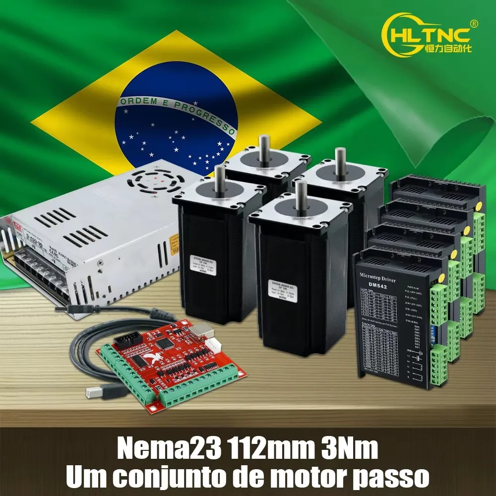 Brazi Shipped 4 Kit Stepper Motor Nema23 3N.m + DM542 Driver+ 100-240v Power supply  + 4 Axis Mach3 Controller For CNC Router