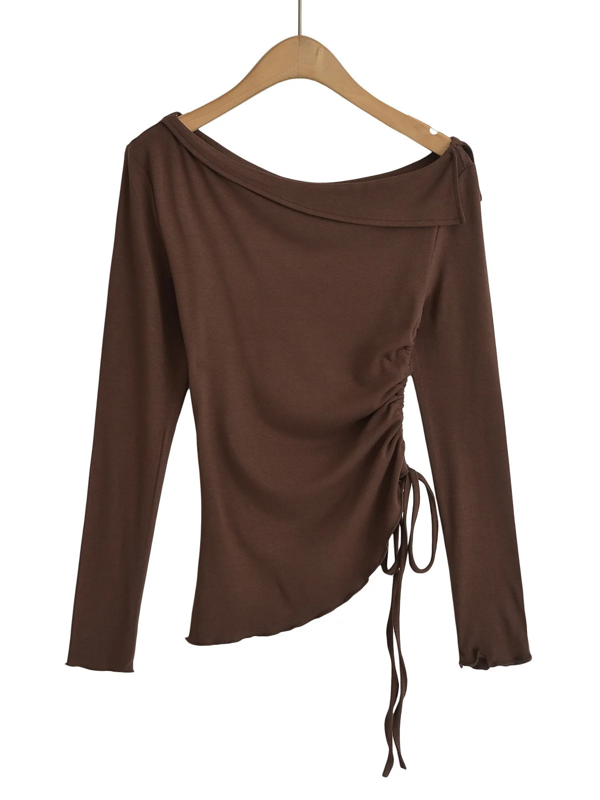 Ontwerp 2024 herfst gevoel schuif hals off shoulder lange mouw trui vrouwen cinching taille effen slanke casual veelzijdige top 45 MH