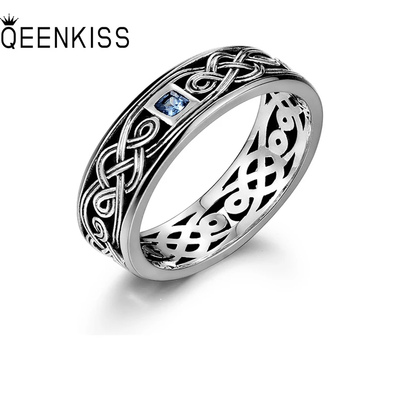 

QEENKISS 925 Sterling Silver Vintage Open Rings For Male Man Birthday Wedding Party Christmas Groom Father Boyfriend Gift RG6771