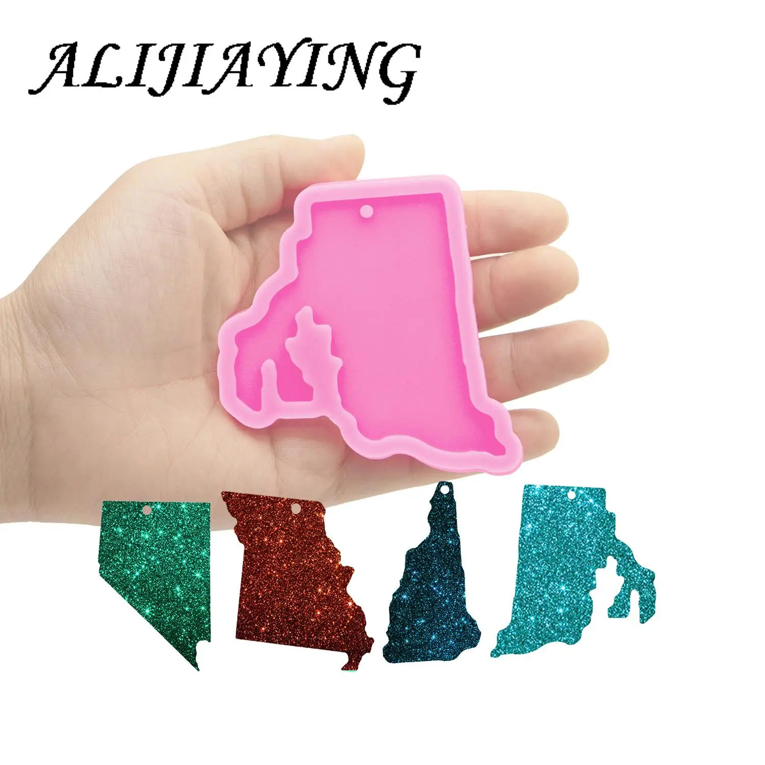 Shiny U.S. State Map Texas Silicone Mold for Keychains with A Hole Resin Molds,DIY Handmade Charms Mould DY0201