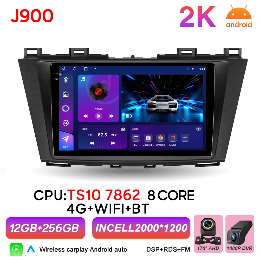 2Din Android 16 Auto autoradio voor Mazda 5 CW 2010 2011 2012 2013 2014 2015 Carplay Navigatie Video Multimedia Speler DSP Stereo