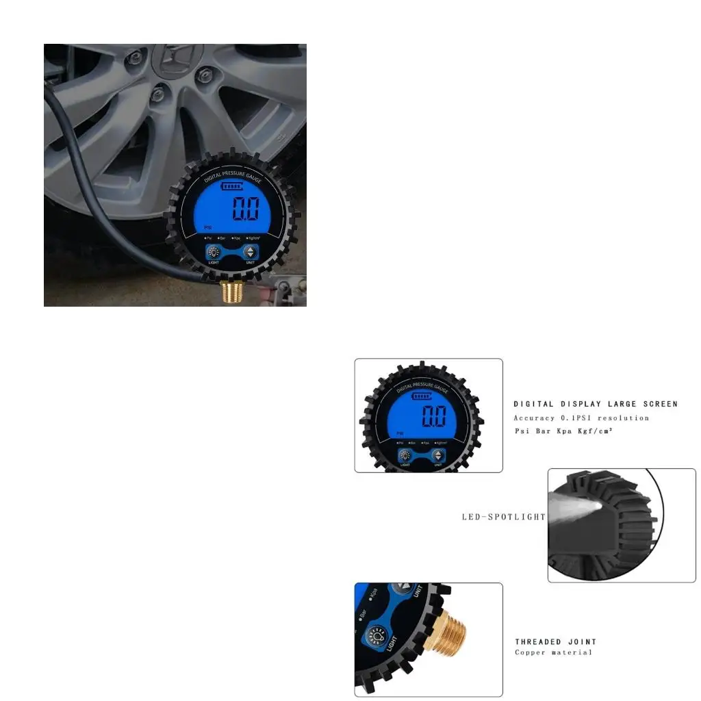 0-200Psi 1/8'' NPT Digital Pressure Gauge for w/ Rubber Protective Cover Lower M