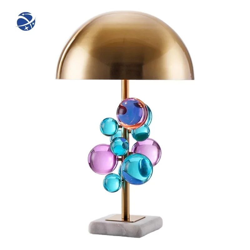 

Hotel bedroom gold luxury marble base desk lamp colorful glass ball decorative home living room nordic modern table lamp