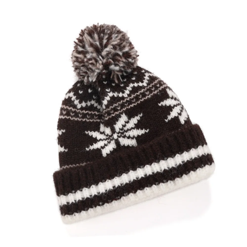 

Модная вязаная шапка в стиле ретро, мягкий жаккардовый вязаный шарф со снежинками, теплая шапка с помпонами для женщин