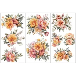1Set 3pcs/set Peonies Rub on Transfers for Crafts and Furniture 6x12 inch Flower Clusters Decor Transfer Stickers Vintage Floral