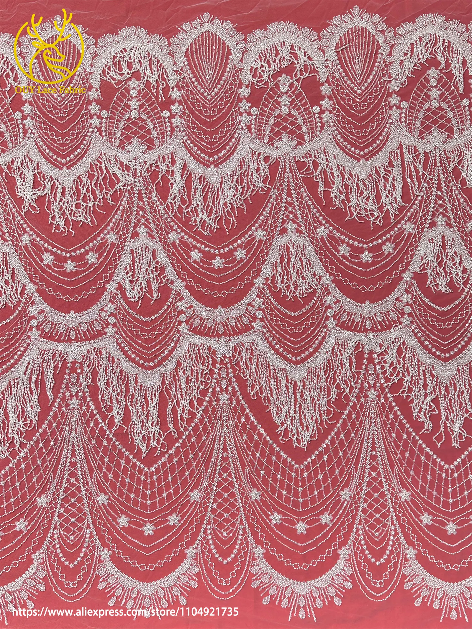 3D Luxuriöser Afrikanischer Handgefertigter Perlen-Spitzenstoff 2026 Französischer Nigerianischer Pailletten-Spitzenstoff für Brautkleider und Hochzeitskleider – Detail 13