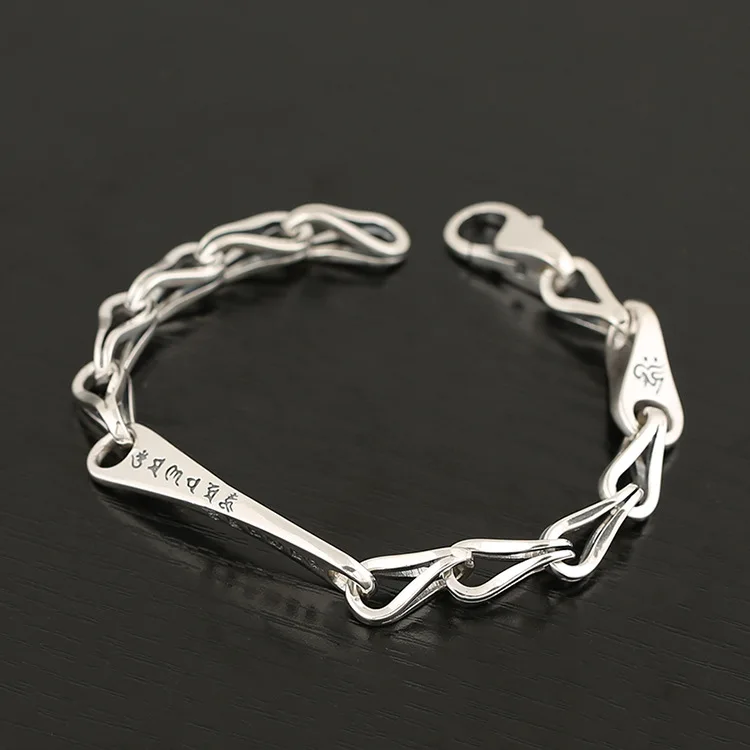 Chaopai Jewelry S925 Sterling Silver Thai Silver Bracelet Vintage Thai Silver Six Character True Words Men's and Women's Silver