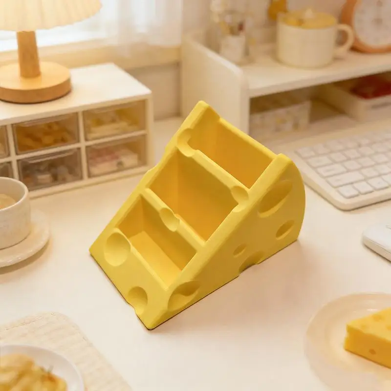 Hot Sundries Organizer Cheese Remote Control Storage Box 3 Grids Creative Pen Holder Save Space Desktop Storage Rack Bedroom