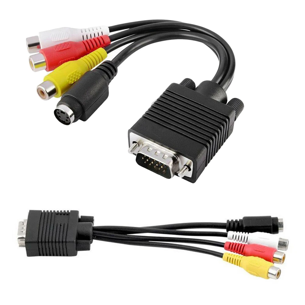 

VGA to Cable Adapter Laptop Audio Line 3 Televison Converter Computer D Sub VGA Input S Video Mini Din Jack Male