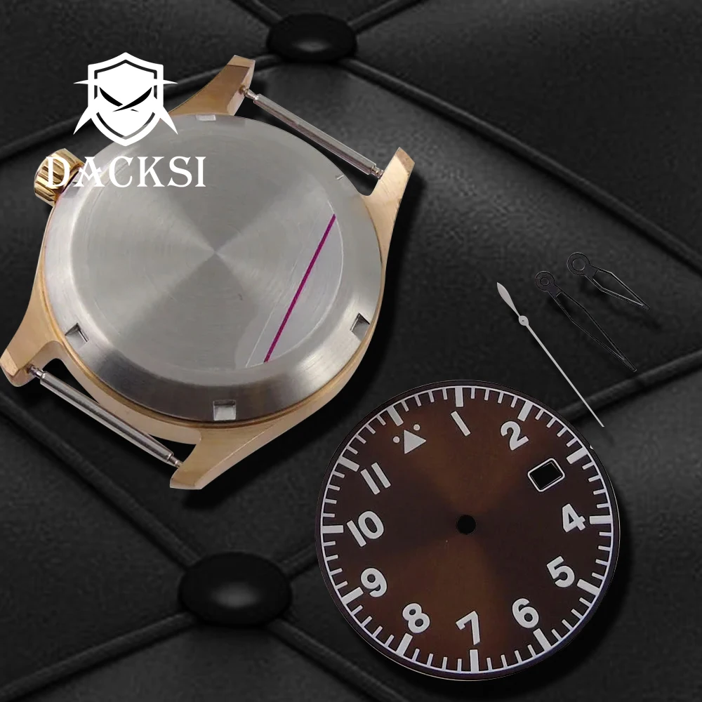 DACKSI 39mm Cusn8 Solid Bronze Watch Case 33.6mm Lume Watch Dial Hands Fit NH35a NH36 NH34 Waterproof Screw Crown Sapphire Glass