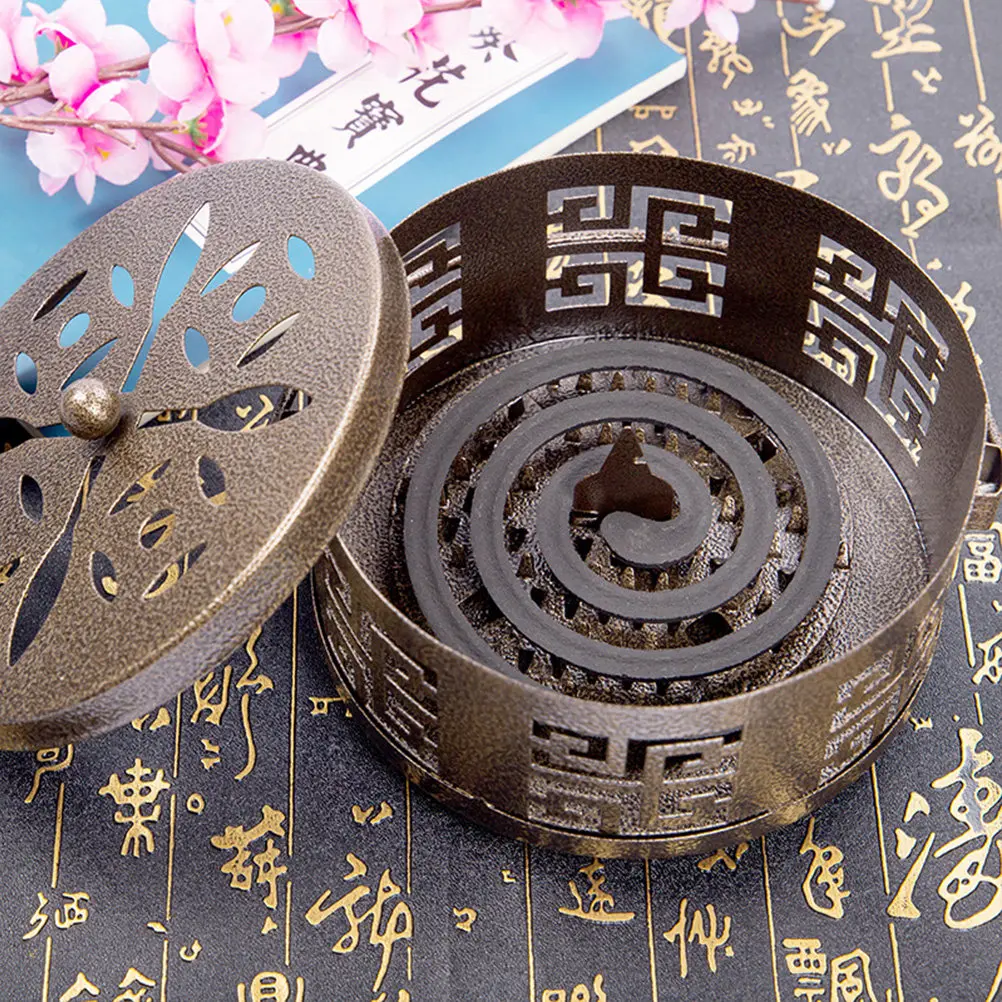 

Retro Portable Holder Iron Fireproof Incense Burner Thick Metal Hollow Design Heat Insulation Exquisite Pattern