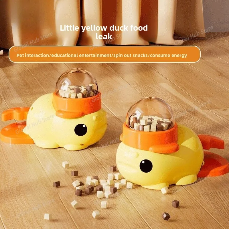 2-in-1 Interactive Dog Toy Pet Automatic Food Treat Dispenser Cartoon Duck Design Slow Food Pet Snack Feeder for Dog Training