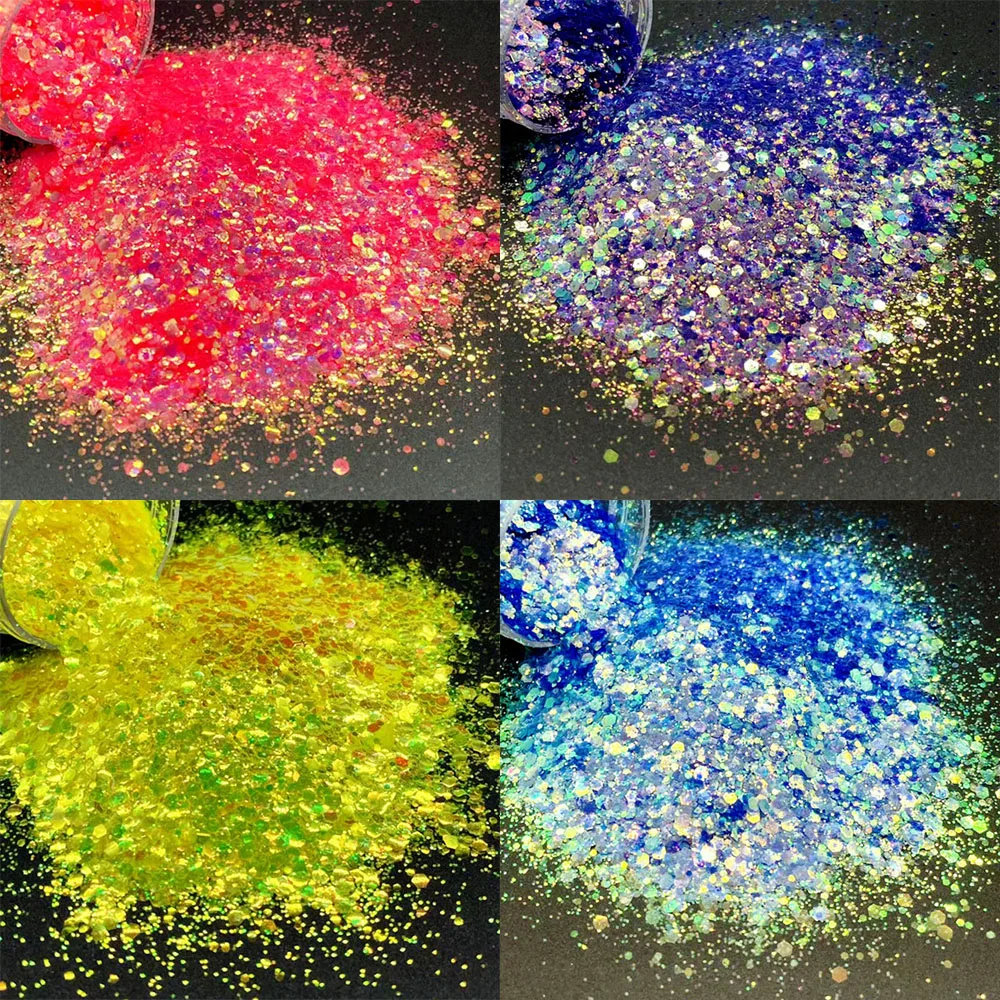 New High-Sparkling Nail Glitter Flakes Hexagon Mixed Holographic Iridescent Slices 10g Chunky Cosmetic For Resin Makeup Nail Art