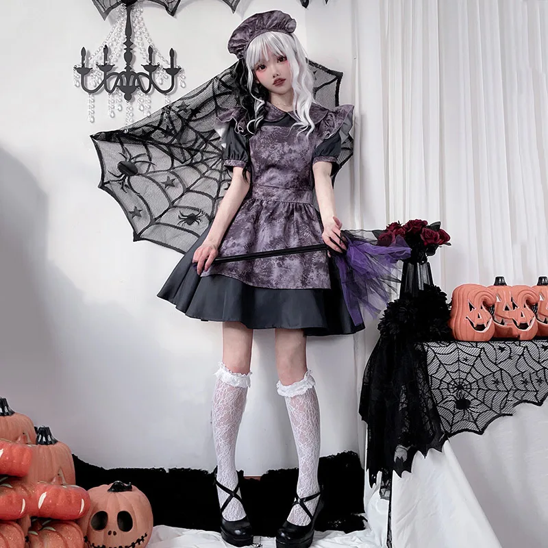 Halloween  Dress Women's Costume Pumpkin Witch Servant Dark Gothic Style Dress for Ladies Autumn Fashion Stage Wear