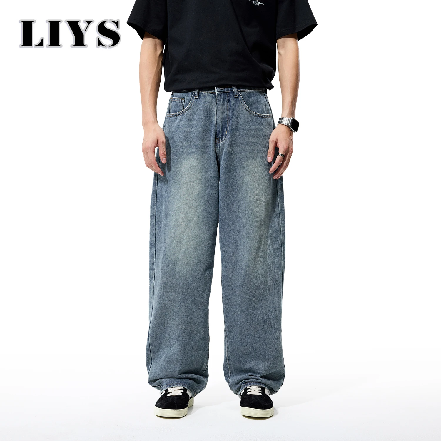 

Men Denim Pants Vintage Blue Male Y2K Straight Jeans Casual Menwear Loose Trousers New Fashion Korean High Street Denim Pants