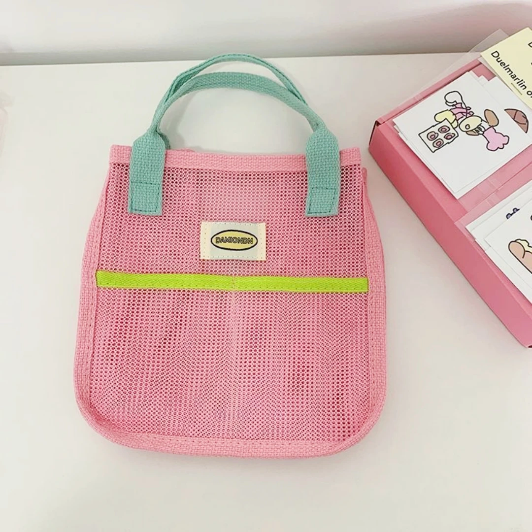 Ladies Girls Cute Compact Handbag Grid Beach Bag Outdoor Travel Swimming Toys Casual Tote Bathing Wash Diaper Pink Mini Bag