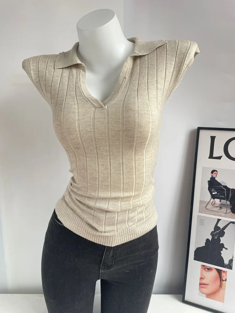 

Корейская футболка Sle Slim Fit ort Sve Трикотажная женская модная футболка с v-образным вырезом Лето Pure Desire Body Ape Highlightin...