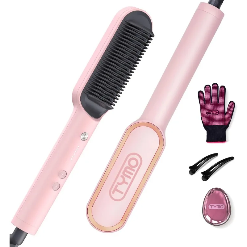 TYMO Ring Hair Straightener Brush – Hair Straightening Iron with Built-in Comb, 20s Fast Heating & 5 Temp Settings & Anti-Scald