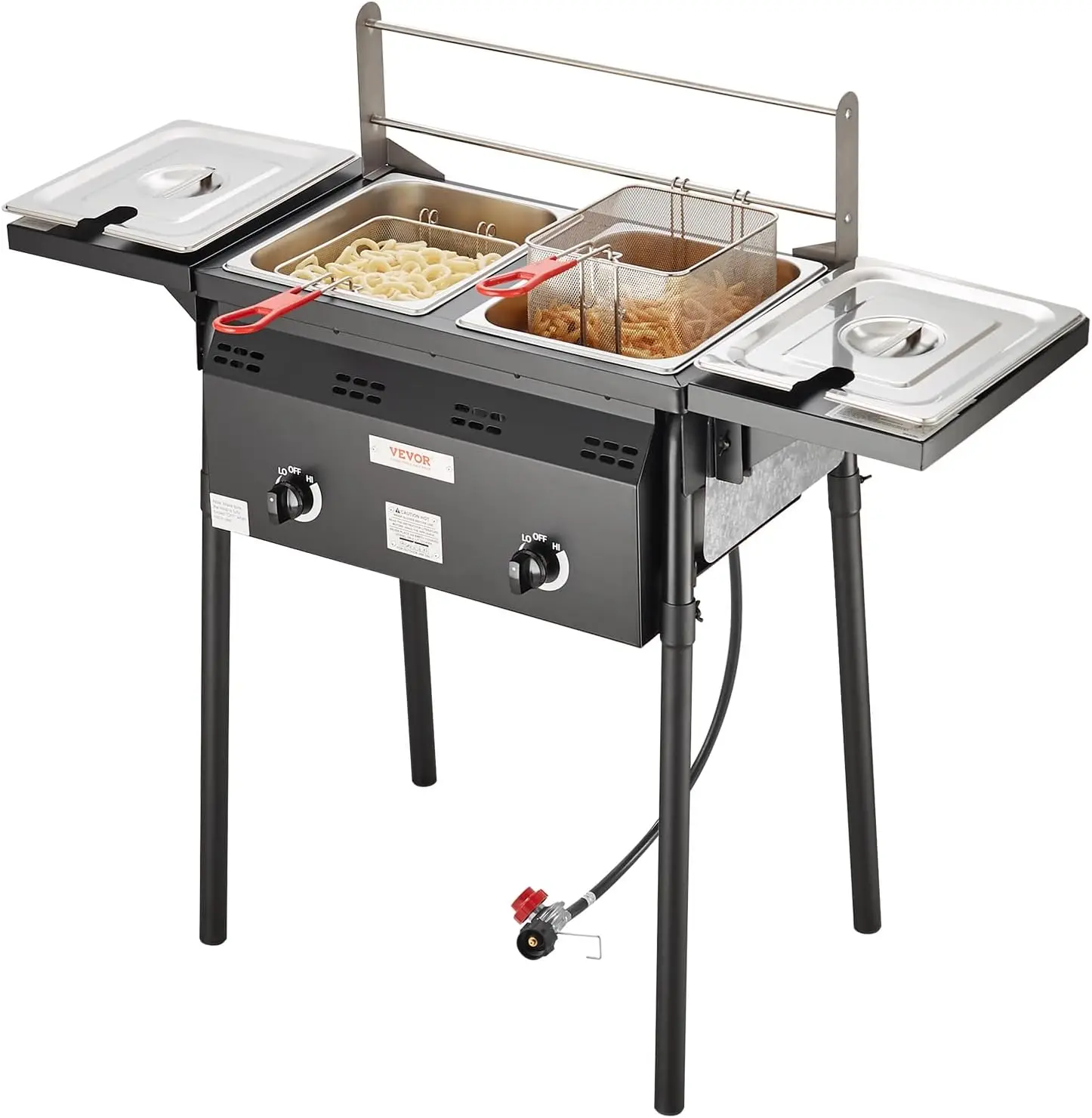 Outdoor Propane Deep Fryer, Double Burners Commercial Fryer, 16 Qt Stainless Steel Cooker with Removable Baskets & Lids & Tanks,