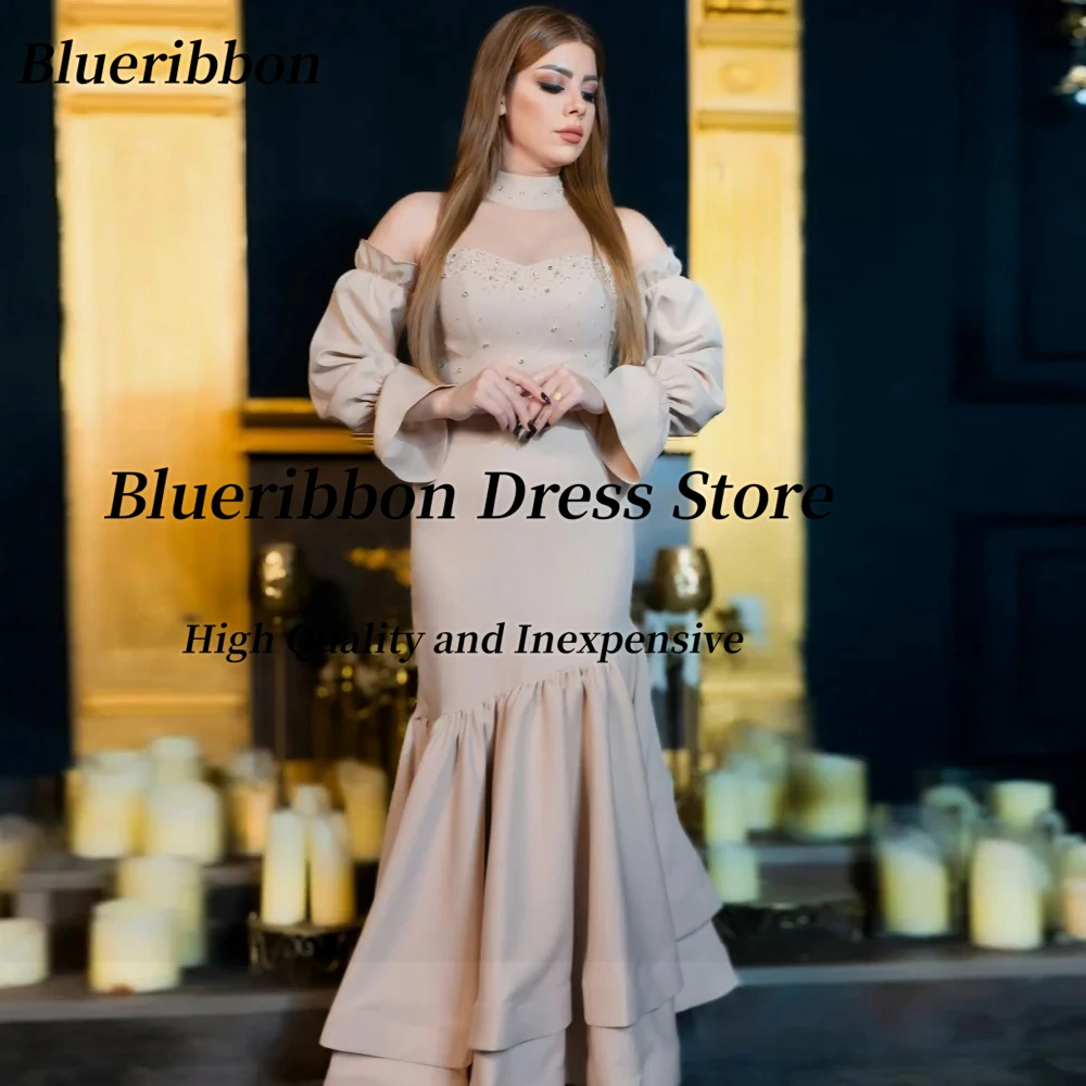 

Blueribbon Индивидуальные платья для выпускного вечера с высоким воротником и бисером, с длинными рукавами, вечернее платье в Саудовской Аравии, многоуровневые халаты De Soirée