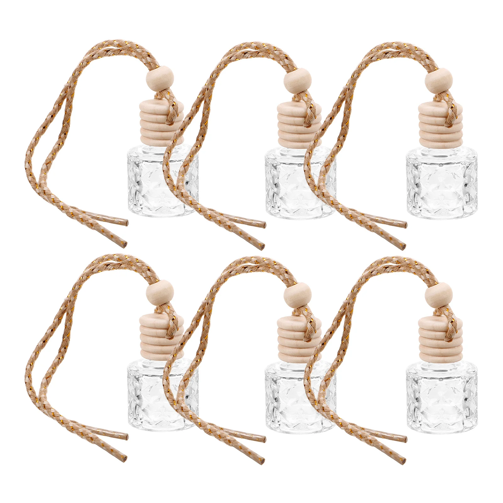 

6pcs Car Diffuser Bottles Hanging Essential Oil Wood Pendant 8ml Capacity Stylish Design Long Lasting Scent Home Office Use