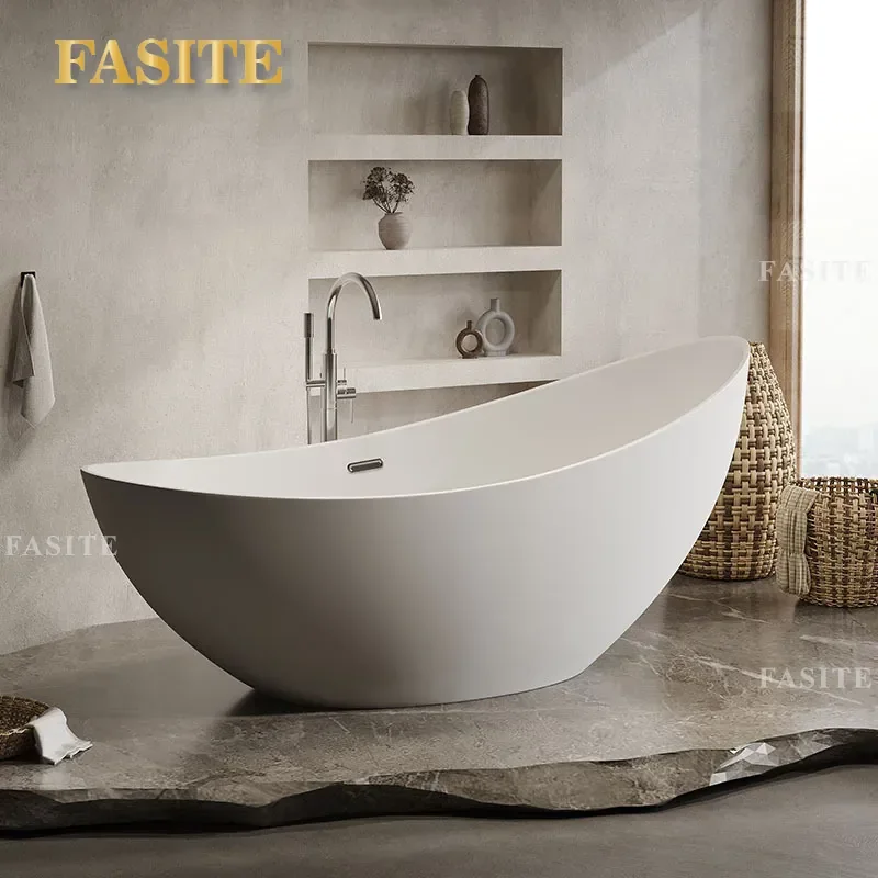 For Hotel Pure Acrylic Crescent Bathtub Matte White Shape Personalized Style Bathroom Fixture