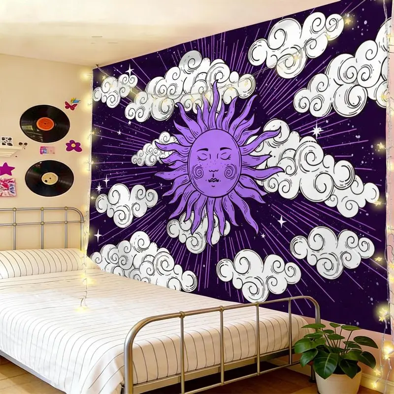 VIKAMA Retro Sun God Auspicious Cloud Tapestry, Bohemian Sun Illustration Wall Hanging for Bedroom Living Room Decor