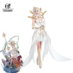 ROLECOS LOL Elementalist Lux Cosplay Costume Game LOL Lux Skin Women White Evening Dress Halloween Full Set