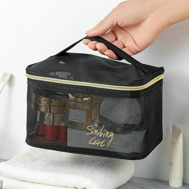 Black Mesh Makeup Bags Women Girls Cosmetic Bag Organizer Travel Portable Wash Lipstick Toiletry Sanitary Napkin Storage Bags