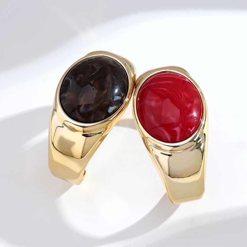 Modische Acryl-Armreifen mit goldenen, breiten, eingelegten Steinen, elegante, auffällige, geometrische Armreifen für Damen, Party-Schmuck, Geschenke – Detail 5
