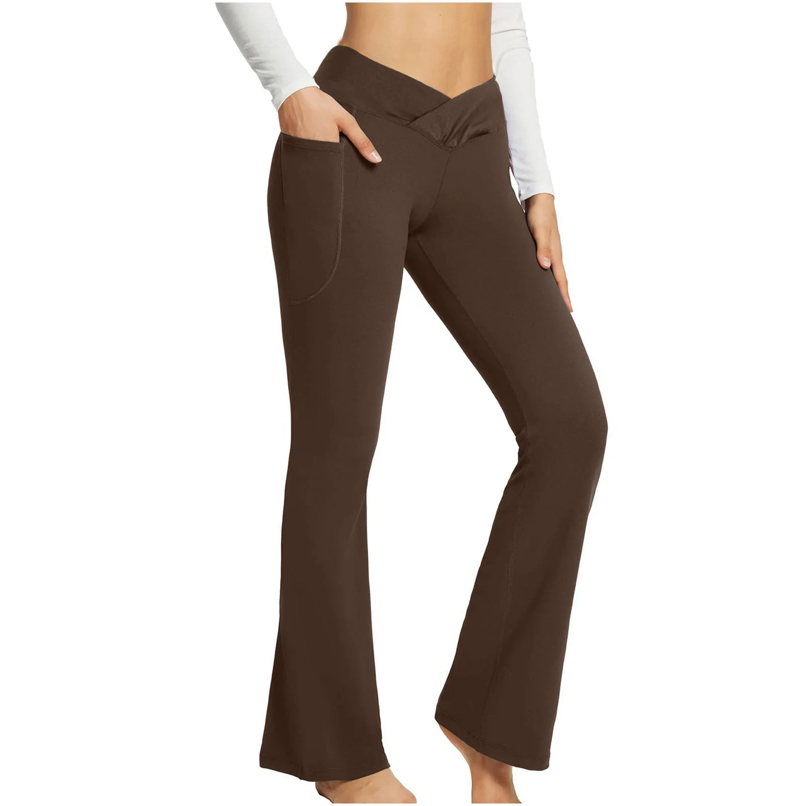 2025 Women's Fitness Pants Fashion Quality Solid Color Casual Light-flapping High Waist Slim Wide-foot Yoga Basics Pans