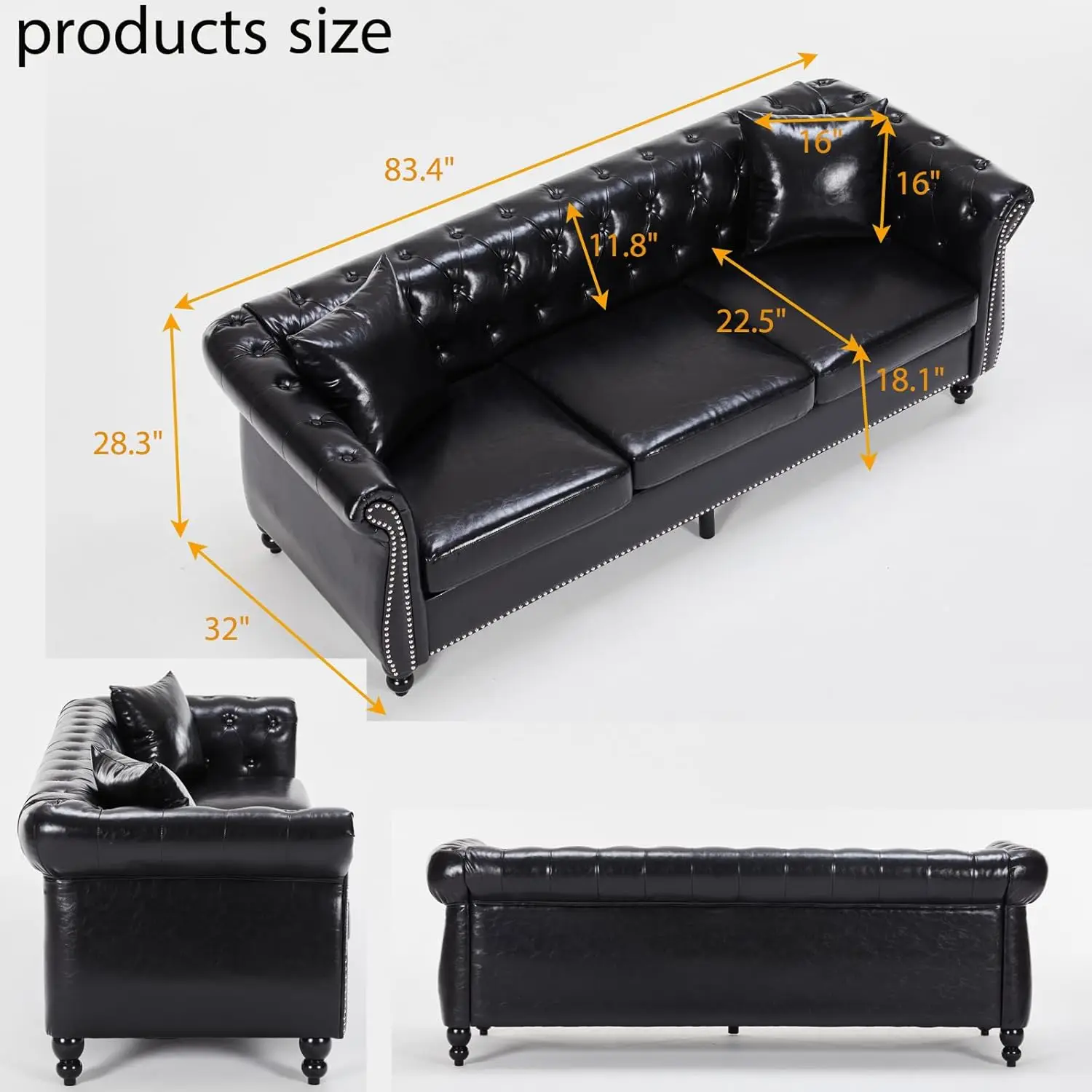 Traditional Faux Leather Sofa 83.4