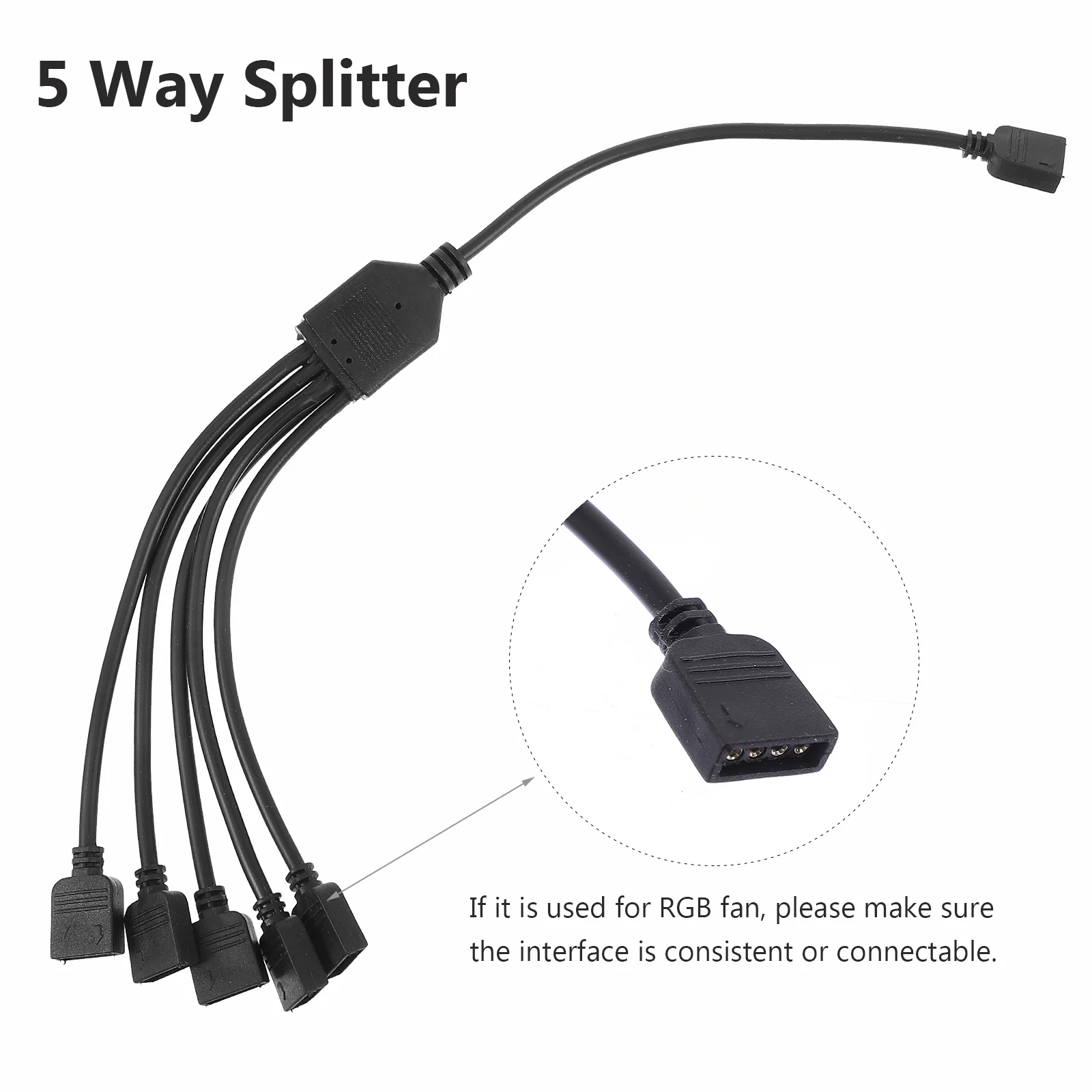

5 Way ARGB Cable Black RGB LED Splitter Wire for Computer Chassis ABS Way Splitter LED Strip Connector Computer