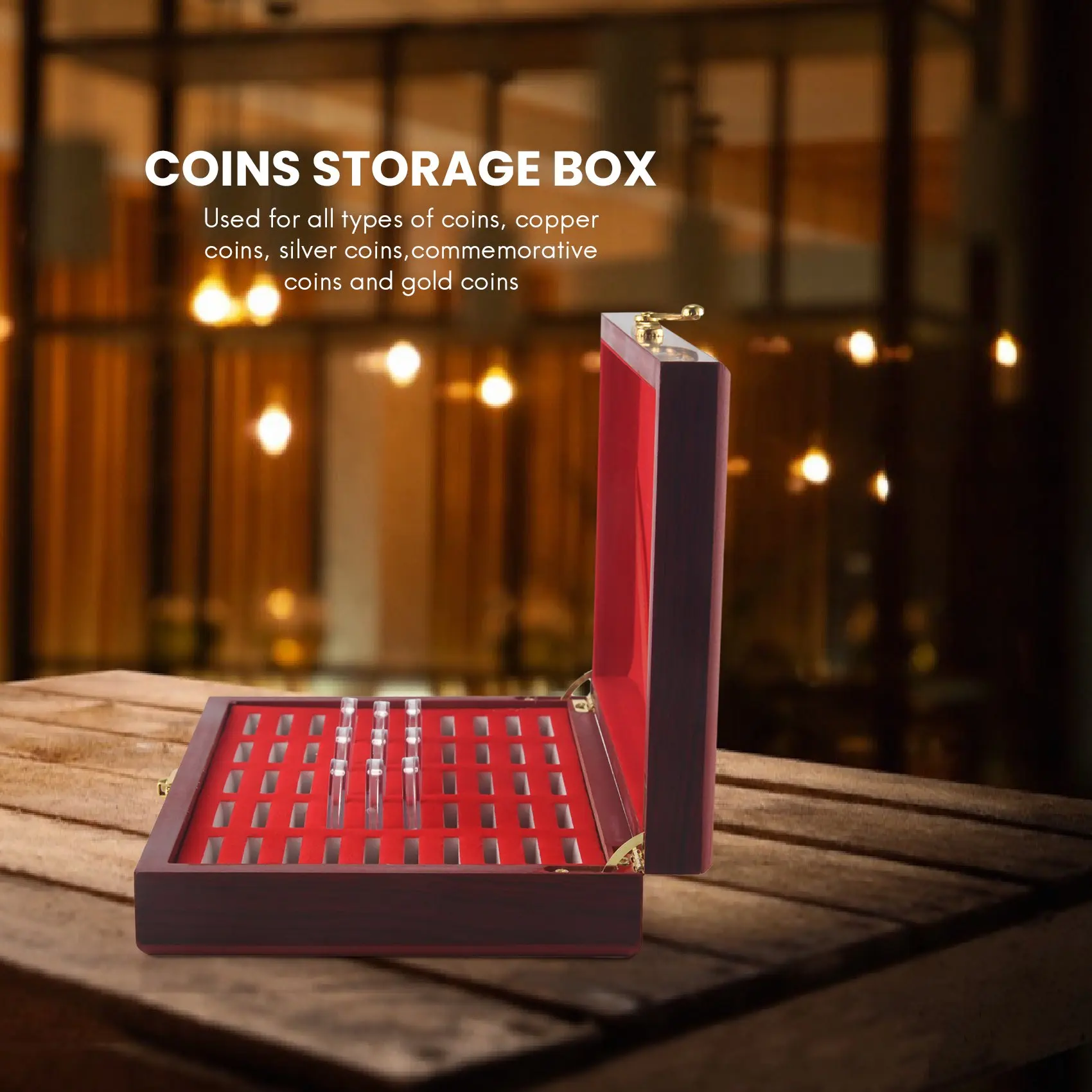 

NEW 50 Pcs Wood Coin Protection Display Box Storage Case Holder Round Box Commemorative Collection Box