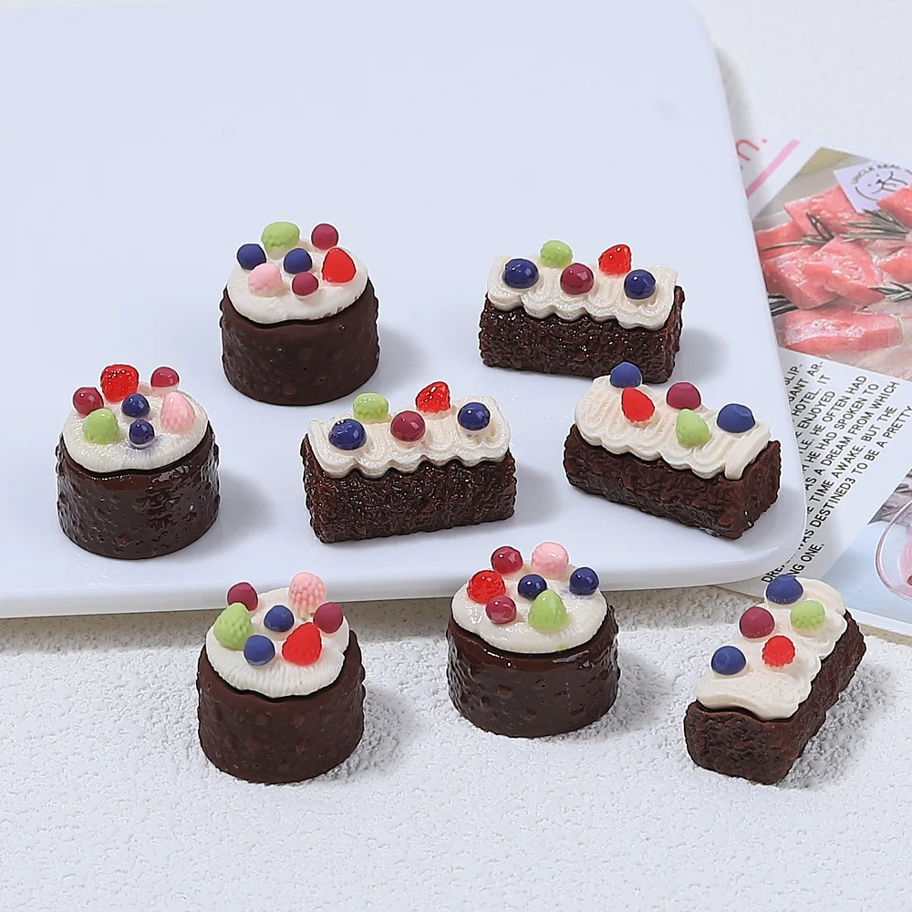 5pcs/lot Colorful Flat Back DIY Miniature Artificial Fake Food Cake Resin Cabochon Decorative Craft Play Doll House Toy