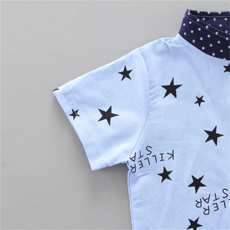 2PCS Baby Set Summer Fashion All over Five Point Star Pattern Standing Neck Short Sleeve Shorts Set