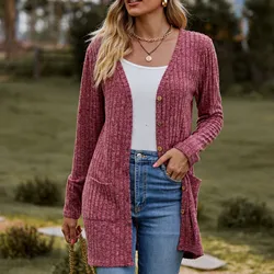 Cardigan da donna maglione 2023 autunno e inverno nuovo cappotto lungo femminile corda intrecciata con bottoni maglioni lavorati a maglia tinta unita donna