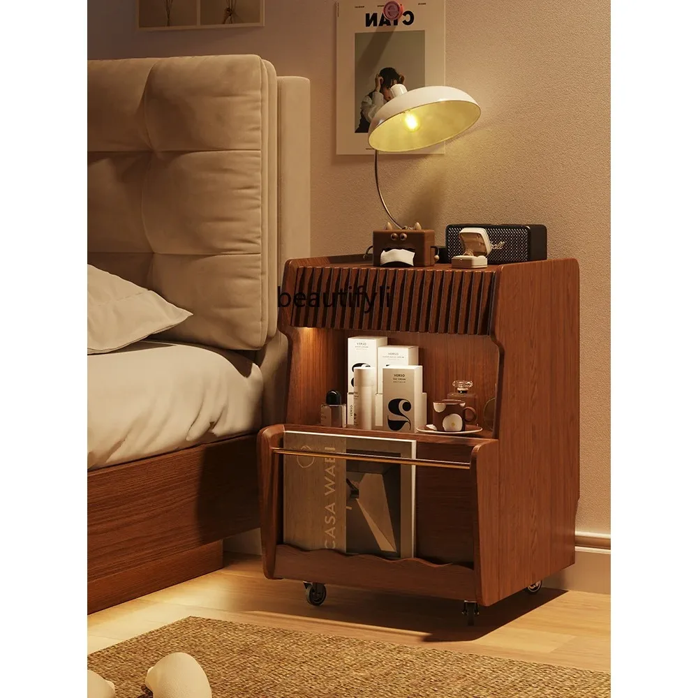 

French Retro Small Solid Wood Storage Cabinet Modern Minimalist Bedroom and Household Bedside Table