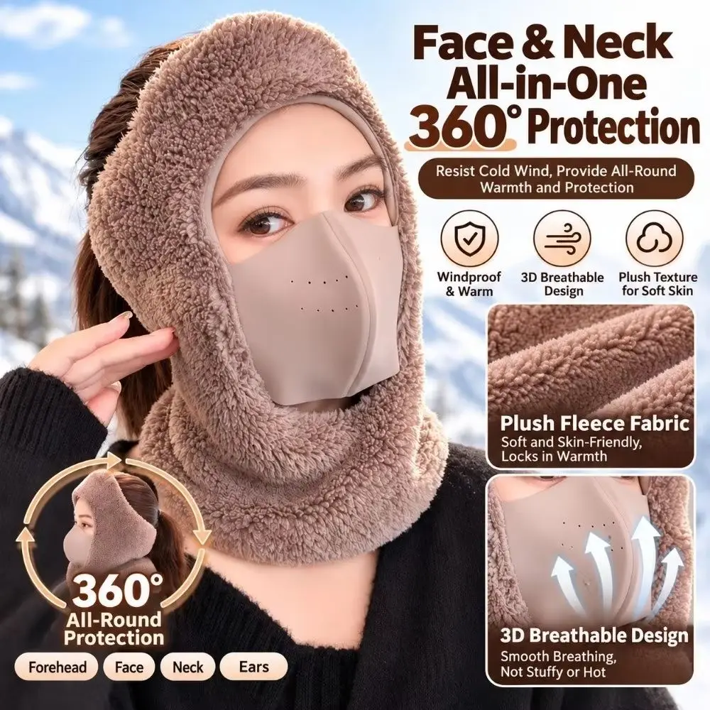 Winter Warm Face Mask Built in Ear Covers Soft Material Windproof Cycling Face Cover Plush Thickened Fabric