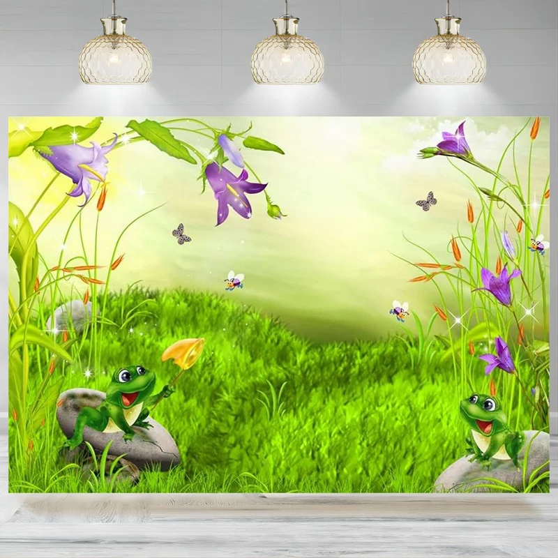 Fairy Tale Forest Backdrop Summer Purple Flower Prince Frog Baby Shower Background 1st Birthday Photographic Party Banner