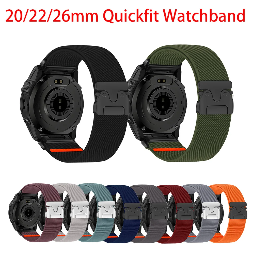 

Эластичный нейлоновый ремешок для часов Garmin Quickfit 20 мм, 22 мм, 26 мм, подходит для Fenix 8 7 6, спортивный ремешок с пряжкой в стиле парашют
